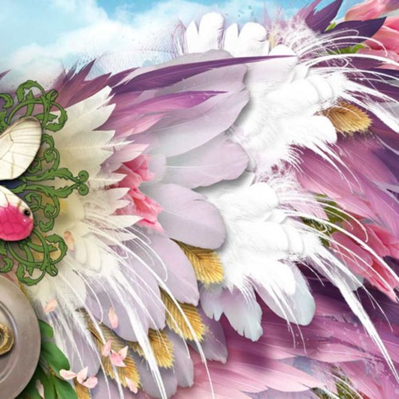 Pink & Lavendar Angel Feather Wings Pure Silk Fantasy Scarf Shawl - Picture 5 of 16